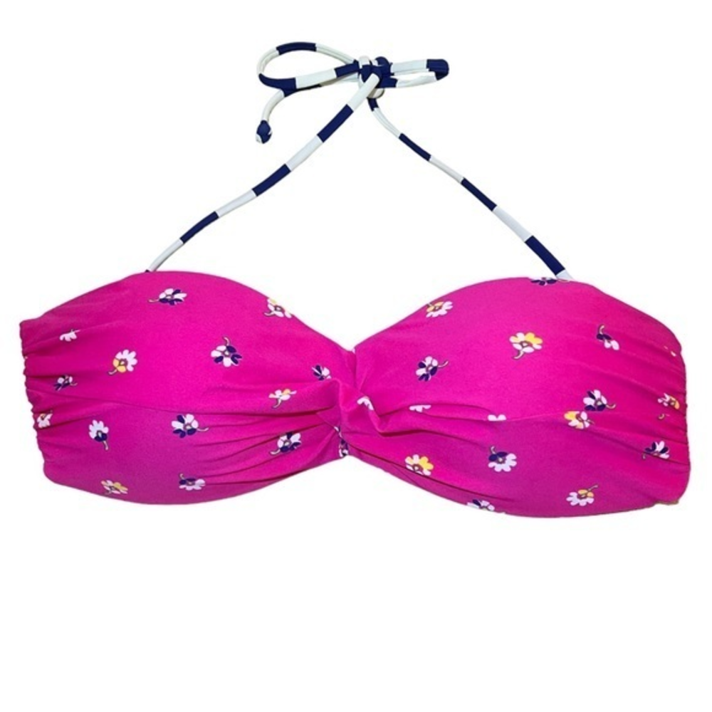 Lg Old Navy Bright Pink Floral Stripe Padded Twist Front Bikini Swimsuit Top